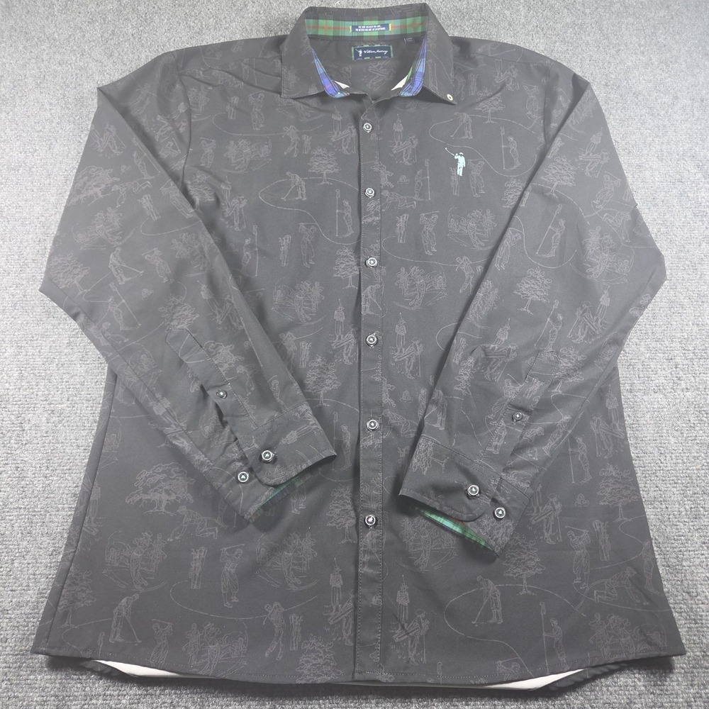 William Murray Long Sleeve Mens L Black Gray Performance Stretch AOP Golfers